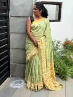 Jessi (Mul chanderi saree) - Lime & Yellow