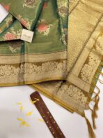 Poongothai (Tissue Kancheevaram silk) - Golden green - Image 3