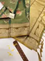 Poongothai (Tissue Kancheevaram silk) - Golden green - Image 3