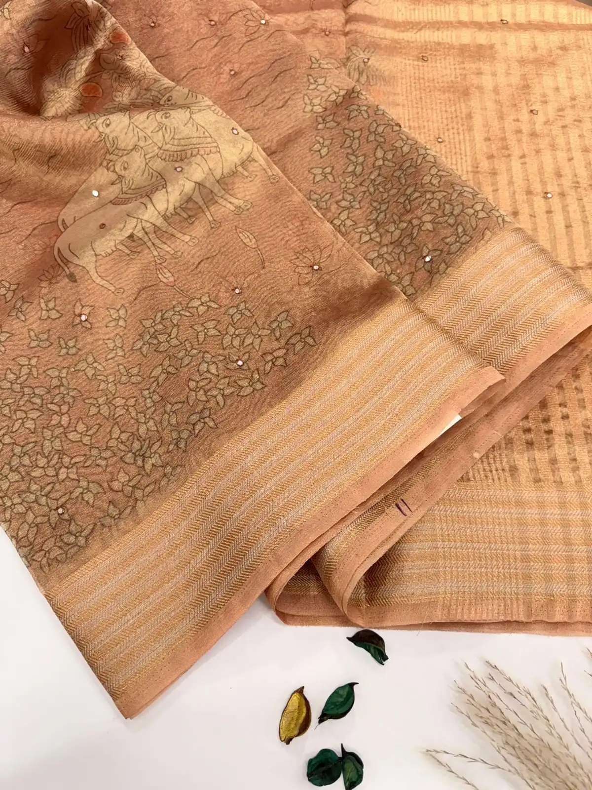 54c30469-31fc-4f8d-9b41-04e58fb041c0 Kushi (Banarasi tissue silk) - Cantaloupe - Image 1