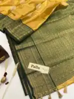 Dakshayini (Kancheevaram soft silk)- Mango yellow & Bottle green - Image 5
