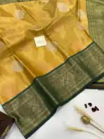 Dakshayini (Kancheevaram soft silk)- Mango yellow & Bottle green - Image 3