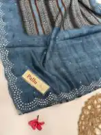 Aathmika (Handloom Tussar) - Earl blue - Image 3
