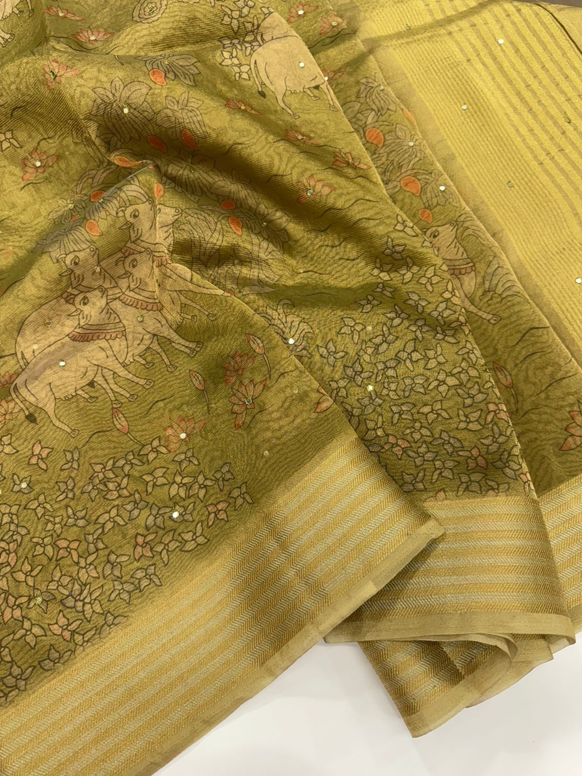 c4e6d1c8-d8c8-4362-9e26-18dee2aaa8f6 Kushi (Banarasi tissue silk) - Olive green - Image 1