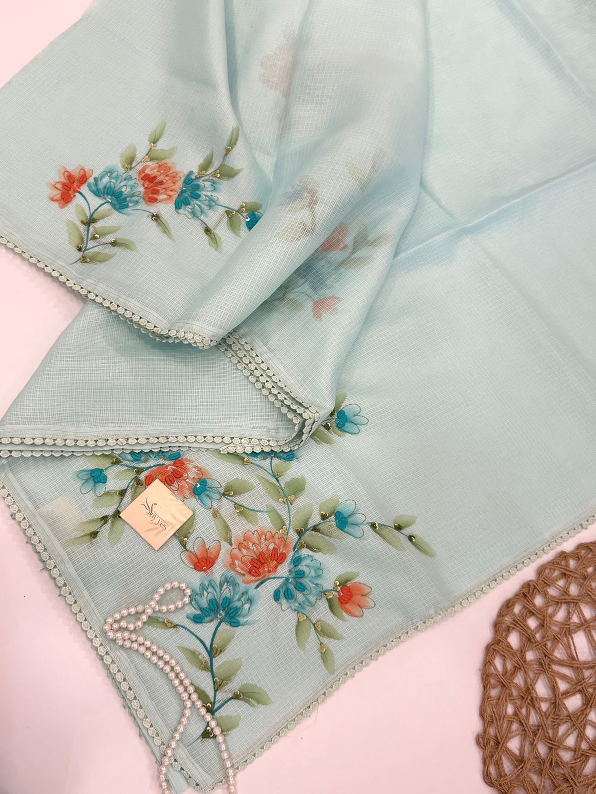 268b4219-aea0-4b8d-bd7d-c6696bf6f418 Blush & Bloom (Hand-painted Kota ) - Iris blue - Image 1