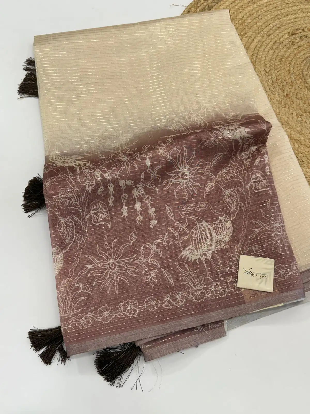 IMG-20251003-WA0021 Navya (Flamingos on silk) - Chocolate - Image 1