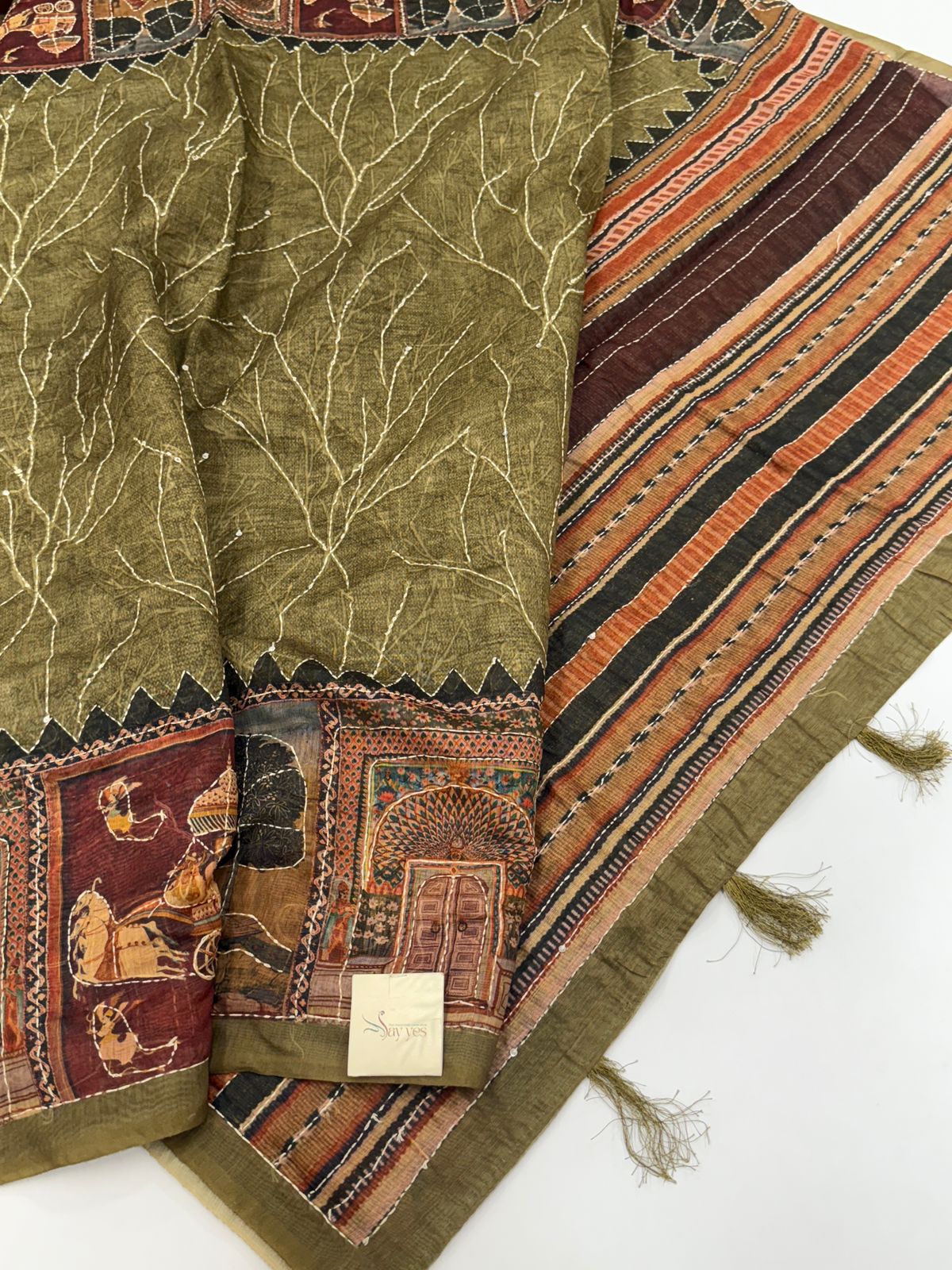 IMG-20251006-WA0005 Monica (Katha embroidered Chanderi) - Moss green - Image 1