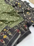 Monica (Katha embroidered Chanderi) - Olive green