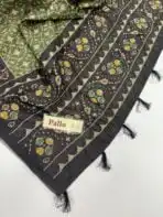Monica (Katha embroidered Chanderi) - Olive green - Image 3