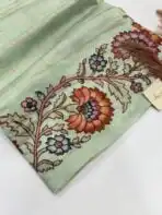 Varna Jaalam (Appliquéd Tussar) - Sage green