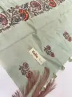 Varna Jaalam (Appliquéd Tussar) - Sage green - Image 3