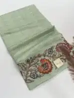 Varna Jaalam (Appliquéd Tussar) - Sage green - Image 2