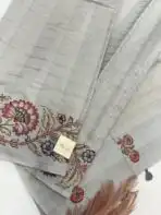 Varna Jaalam (Appliquéd Tussar) - Grey blue