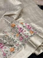 Ambika(Embroidered Banarasi silk) - Soft Gold - Image 5