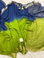 Aira (Georgette silk) - Green - Blue
