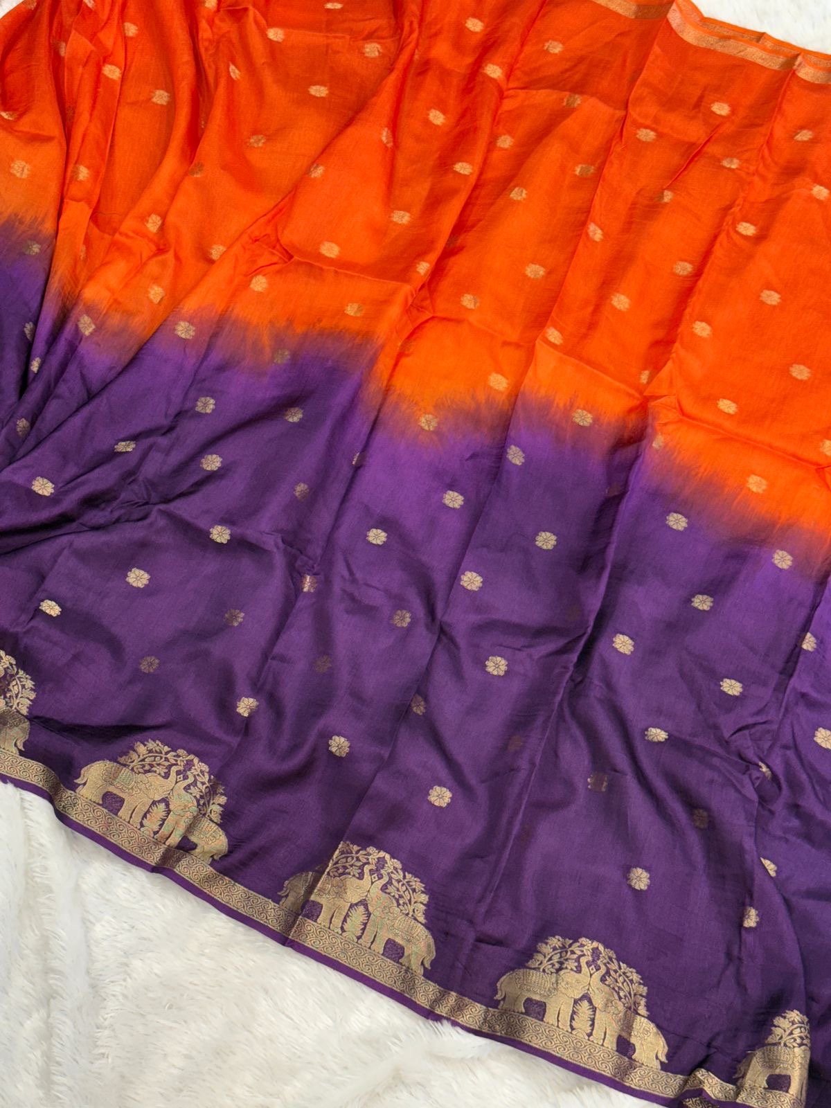 18f6356c-ba5a-46a7-8a84-cfbe06024063 Aandal (Viscose Jute silk) - Orange & Purple - Image 1
