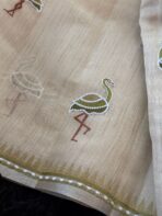Flamboyant Flamingos (Tissue Chanderi) - Moss green - Image 5