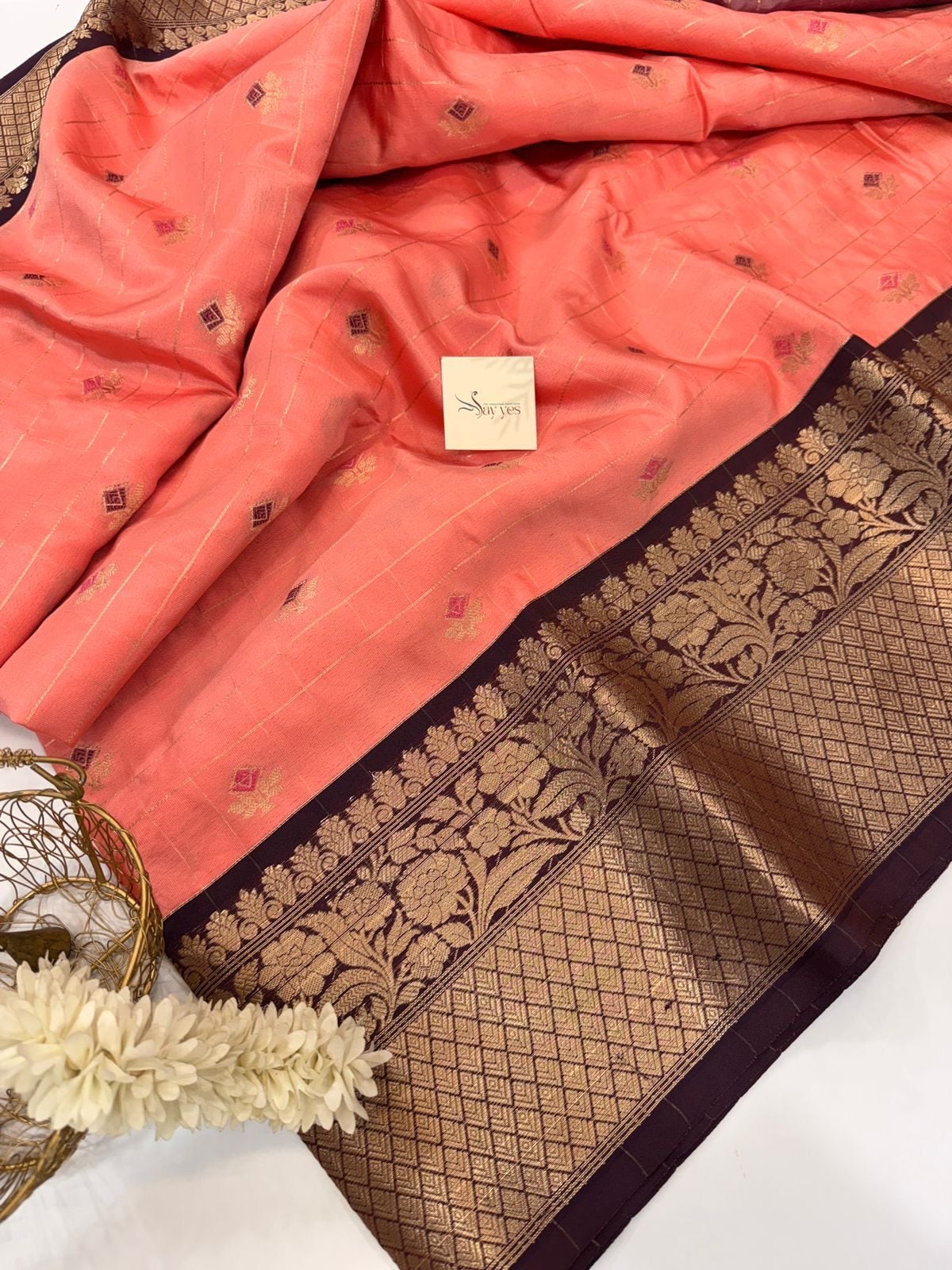 32c275a3-67aa-428e-89ab-8242b01e07d6 Nilambari (Soft silk) - Peach & Plum - Image 1