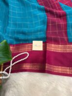 Bhumi (Semi Mysore crepe) - Rama blue & Magenta - Image 4
