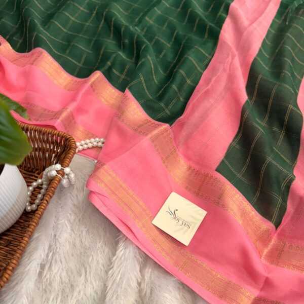 Bhumi (Semi Mysore crepe) - Green & Pink
