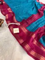Bhumi (Semi Mysore crepe) - Rama blue & Magenta