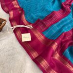 Bhumi (Semi Mysore crepe) - Rama blue & Magenta