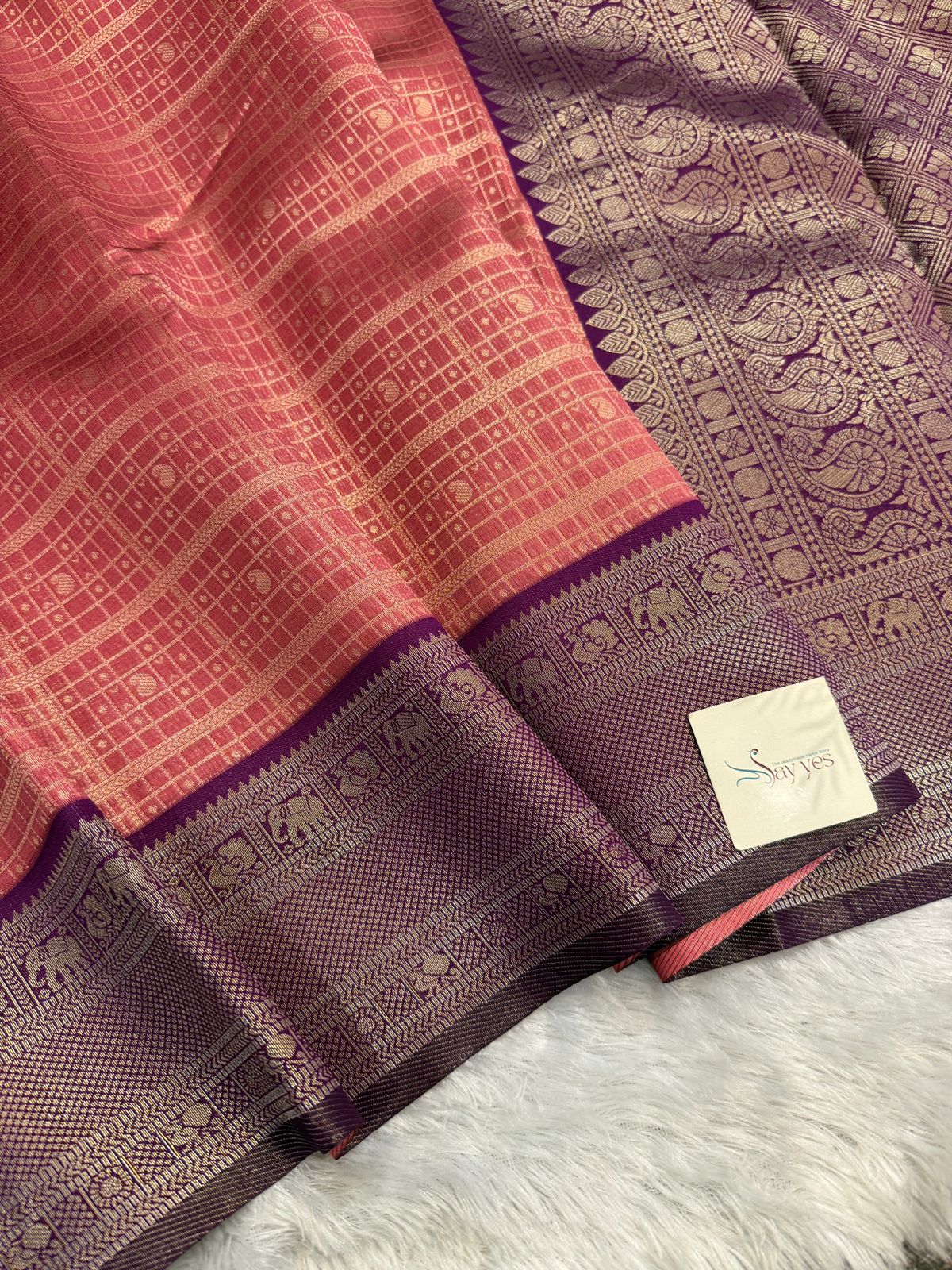 924a6b16-a9fd-4810-a42d-f5894a0b5aea Lakshmi (Semi silk) - Peach & Magenta - Image 1