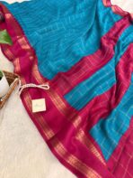 Bhumi (Semi Mysore crepe) - Rama blue & Magenta - Image 2