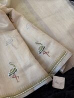 Flamboyant Flamingos (Tissue Chanderi) - Moss green