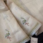 Flamboyant Flamingos (Tissue Chanderi) - Moss green
