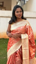 Varnam (Tissue Kancheevaram silk ) - Bright Salmon - Image 7
