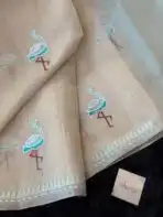 Flamboyant Flamingos (Tissue Chanderi) - Ice blue