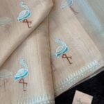 Flamboyant Flamingos (Tissue Chanderi) - Ice blue