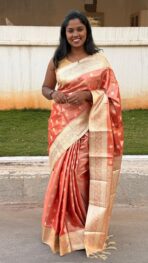 Varnam (Tissue Kancheevaram silk ) - Bright Salmon