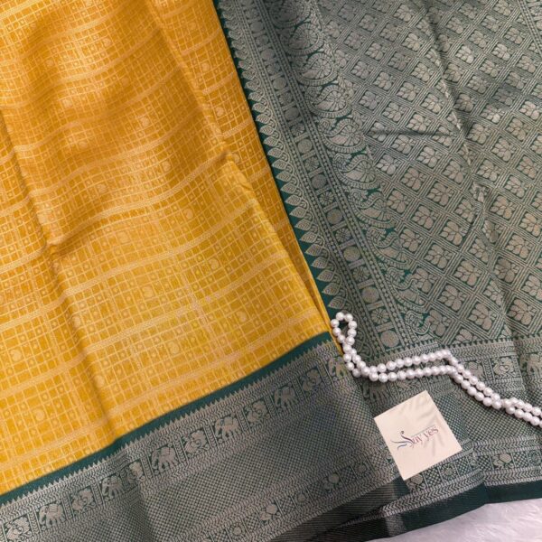 Lakshmi (Semi silk) - Mango yellow & Green