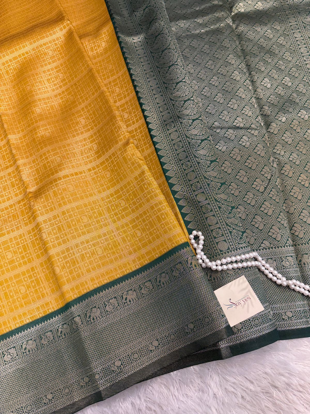 f9a1ba8e-828e-472b-8e05-879e21b13e9a Lakshmi (Semi silk) - Mango yellow & Green - Image 1
