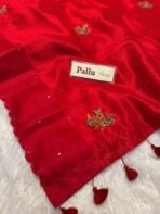 Agnika (Hand-embroidered Raw silk) - Red - Image 5
