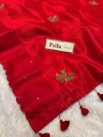 Agnika (Hand-embroidered Raw silk) - Red - Image 5