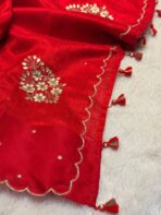 Agnika (Hand-embroidered Raw silk) - Vermilion red - Image 4