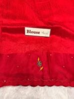 Agnika (Hand-embroidered Raw silk) - Red - Image 6