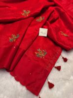 Agnika (Hand-embroidered Raw silk) - Red