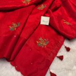 Agnika (Hand-embroidered Raw silk) - Red