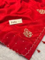 Agnika (Hand-embroidered Raw silk) - Vermilion red - Image 6