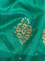Agnika (Hand-embroidered Raw silk) - Sea green - Image 5