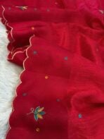Chidiyan (Hand-embroidered Raw silk) - Crimson - Image 2