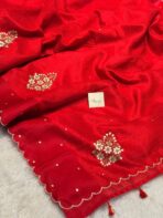 Agnika (Hand-embroidered Raw silk) - Vermilion red - Image 2
