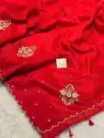 Agnika (Hand-embroidered Raw silk) - Vermilion red - Image 2