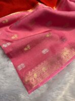 Shrivalli (Mysore silk) - Baby pink & Red - Image 4