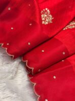 Agnika (Hand-embroidered Raw silk) - Vermilion red - Image 5