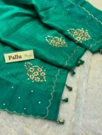 Agnika (Hand-embroidered Raw silk) - Sea green - Image 7